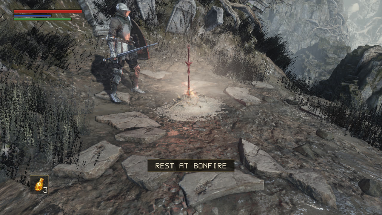 A lit bonfire