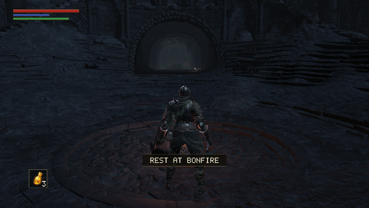 At Firelink Shrine's bonfire